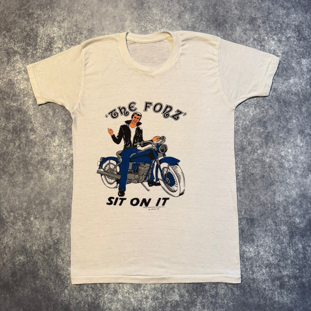 Vintage 1976 The Fonz Happy Days‎ Sit On It T-Shirt White Mens Small